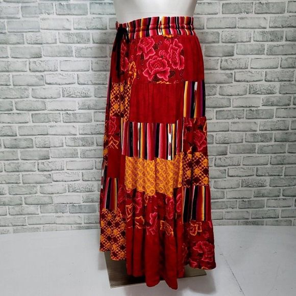 Vintage Carole Little XL Full Sweep Midi Skirt Bright Patchwork Contrast Print - Picture 2 of 5
